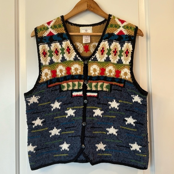 Tops - 1998 Susan Bristol Vintage 90s Hand Embroidered Western Knit Sweater Vest Medium